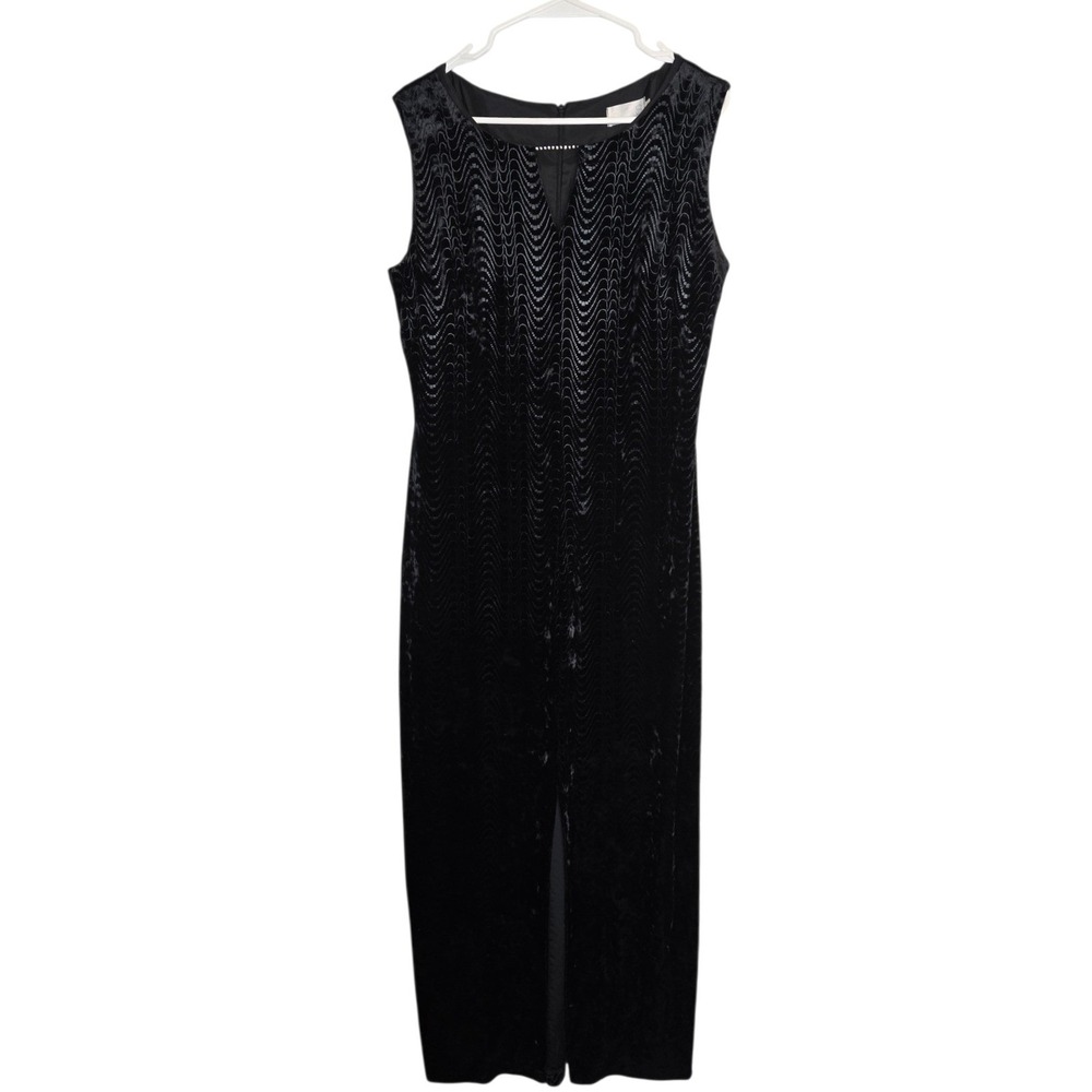 Roots‎ Black Burnout Velvet Maxi Dress Beaded Neck Sleeveless Whimsigoth 18 - Picture 2 of 8